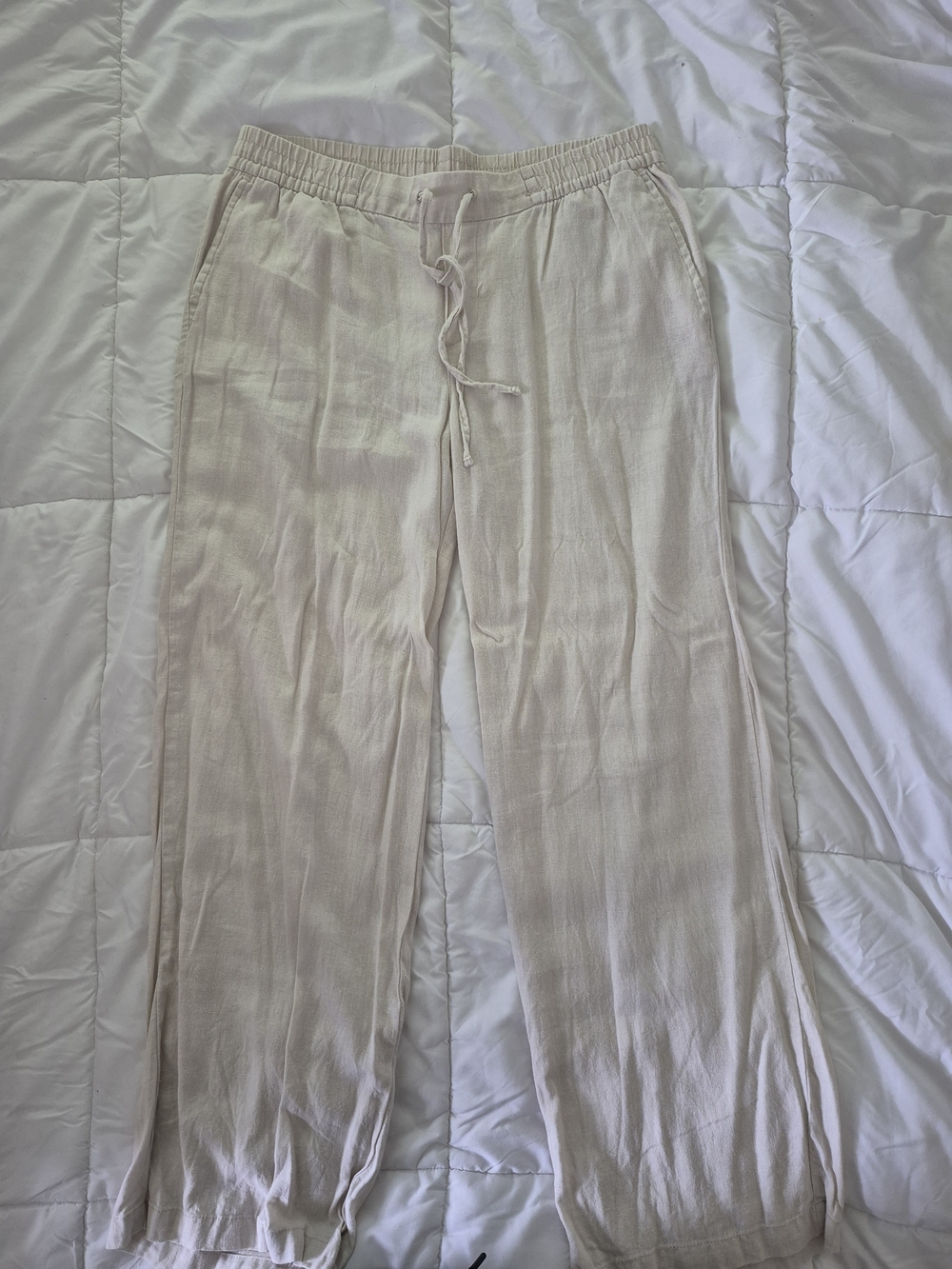 Old Navy Linen Lightweight Straight-Leg Drawstring Pants - Cream